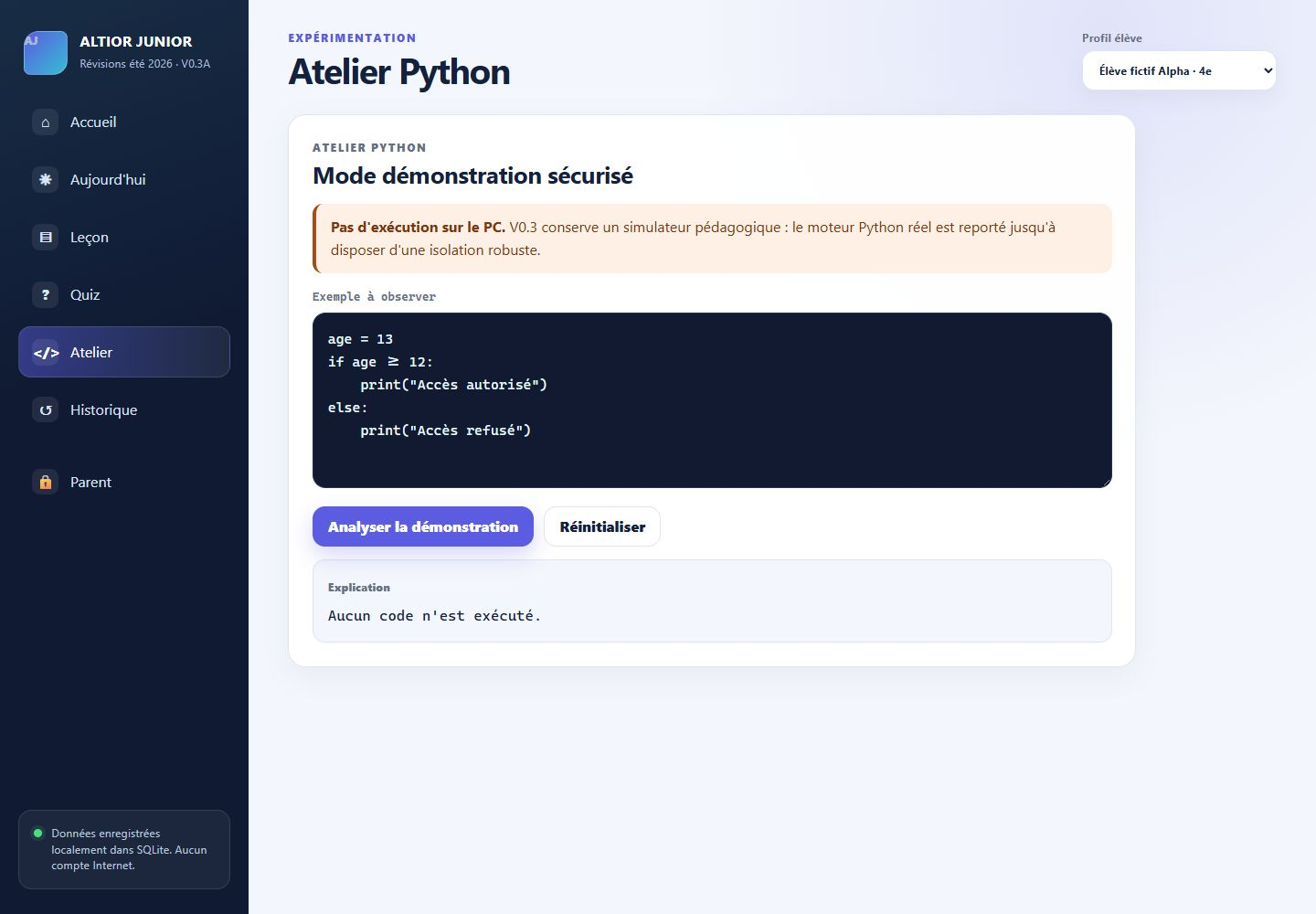 Atelier Python de démonstration — application ALTIOR JUNIOR, données fictives