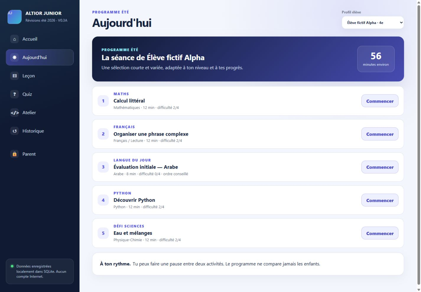 Séance du jour — application ALTIOR JUNIOR, données fictives