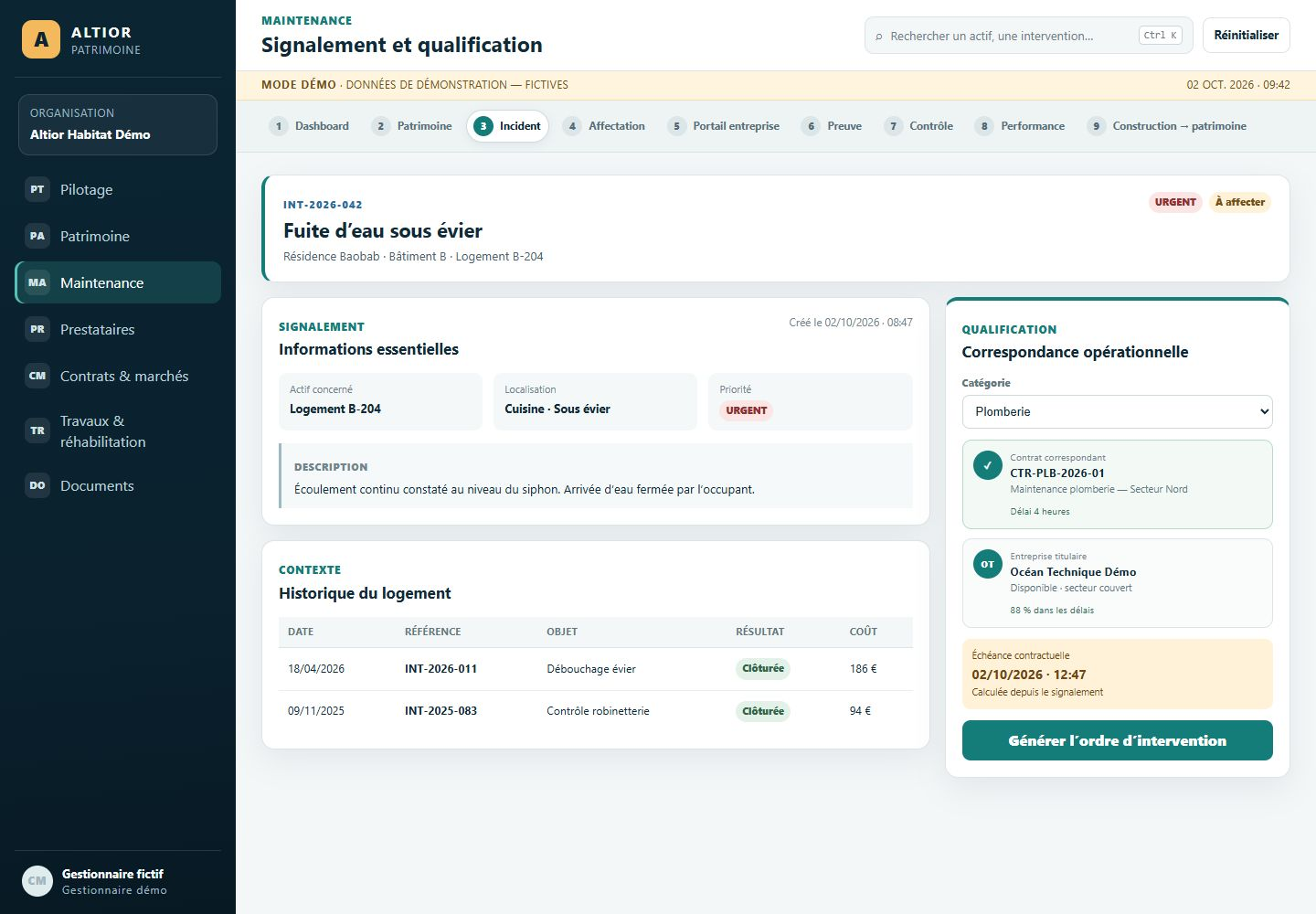 Signalement et qualification — prototype ALTIOR PATRIMOINE, données fictives